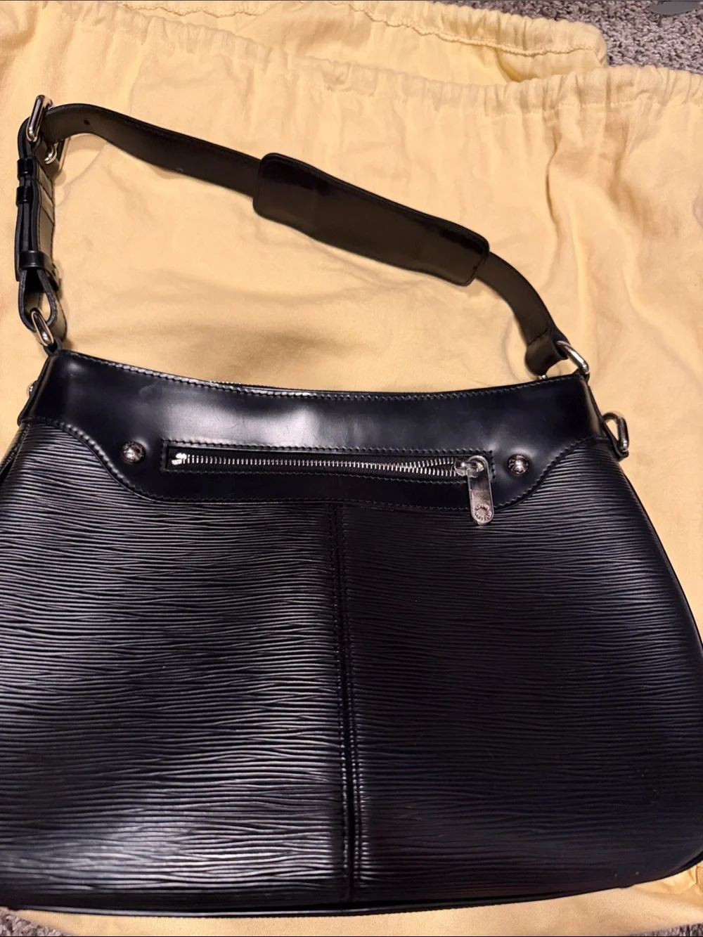 Louis Vuitton Black Epi Leather Shoulder Bag with Silver Hardware